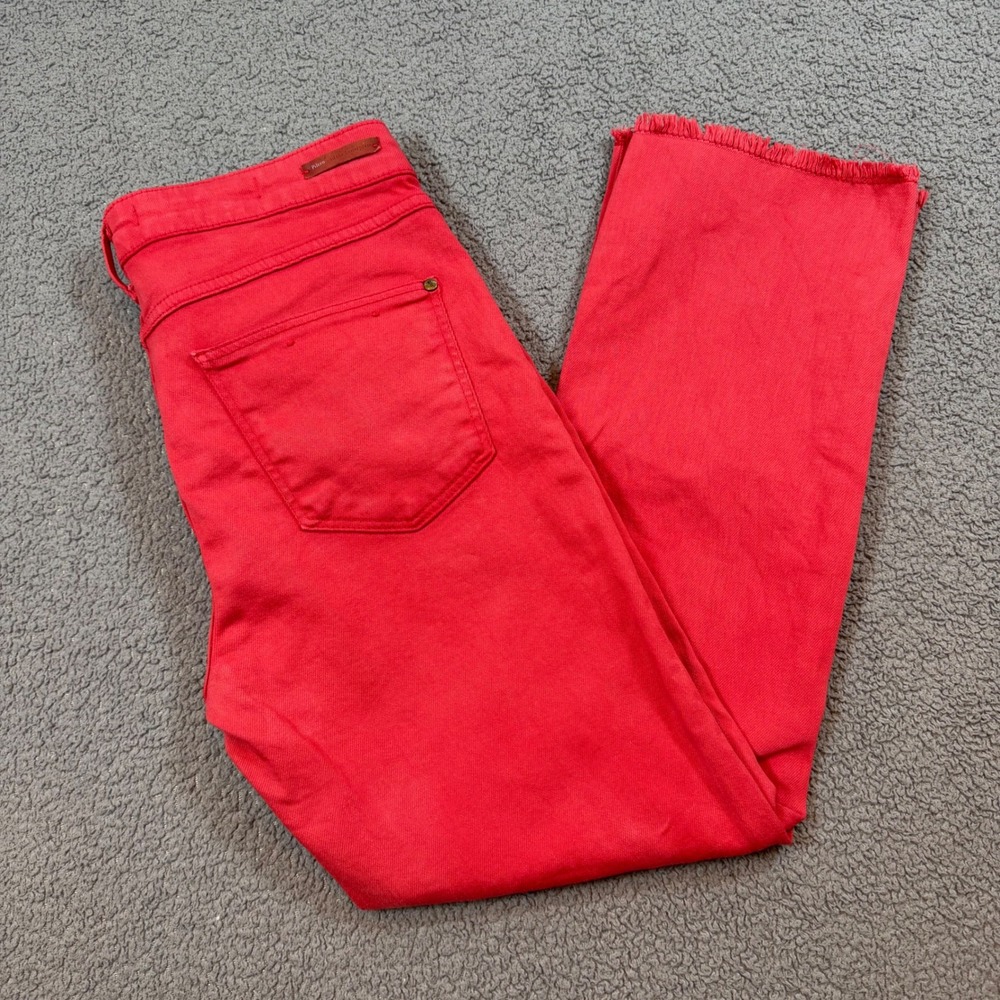 Pilcro and the Letterpress Script Red Raw Hem Straight Leg Jeans Petite 28